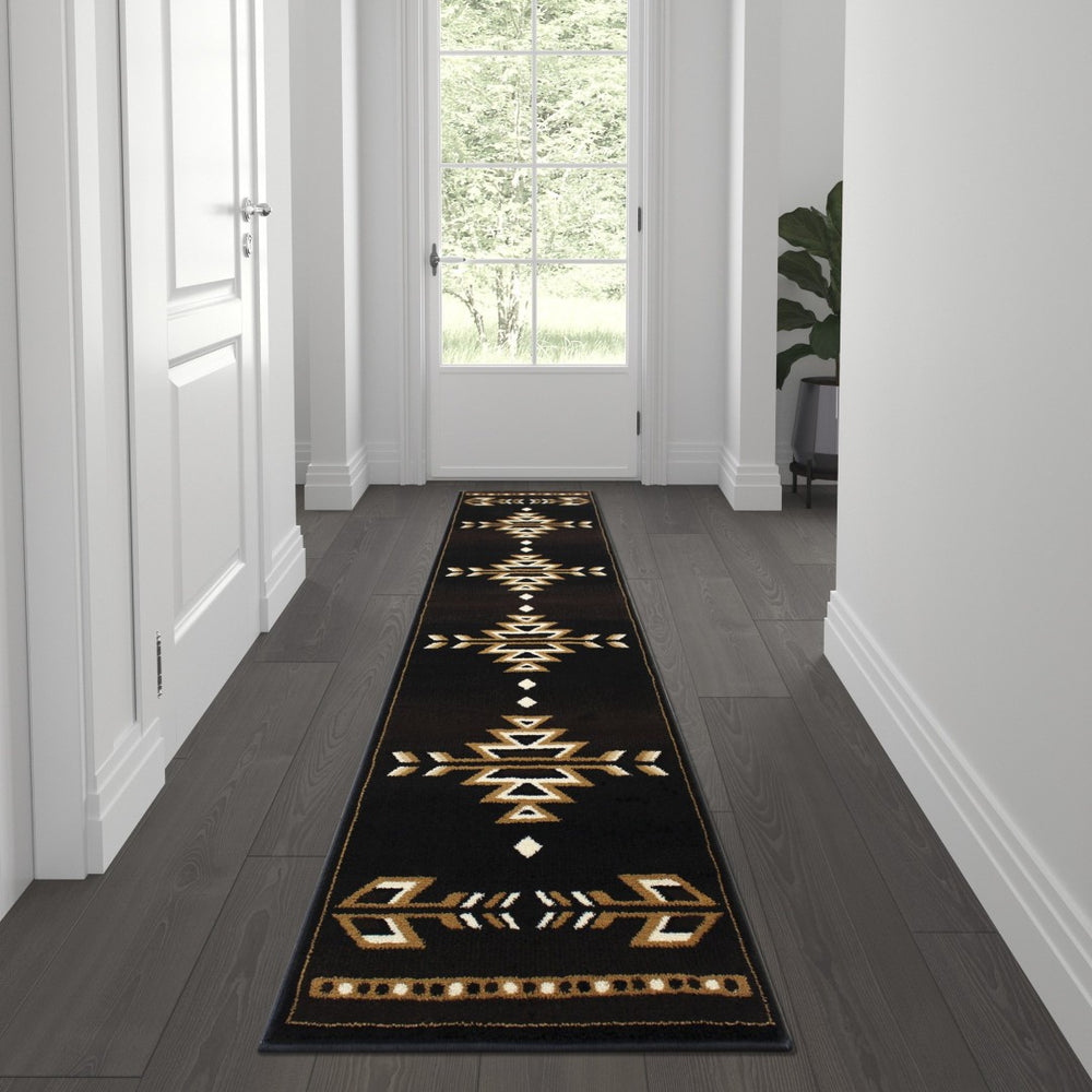 English Elm Amado Collection Southwestern Area Rug - Stylish Olefin Accent with Durable Jute Backing for Home Decor Brown 2' x 7' KP-RGB9072-27-BN-GG