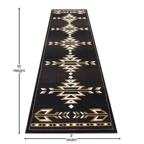English Elm Amado Collection Southwestern Area Rug - Stylish Olefin Accent with Durable Jute Backing for Home Decor Brown 3' x 10' KP-RGB9072-310-BN-GG