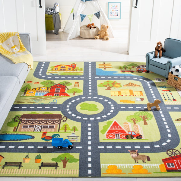 Safavieh Kids Playhouse 232 KPH232 Power Loomed Kids Rug Light Green / Dark Grey KPH232Y-8