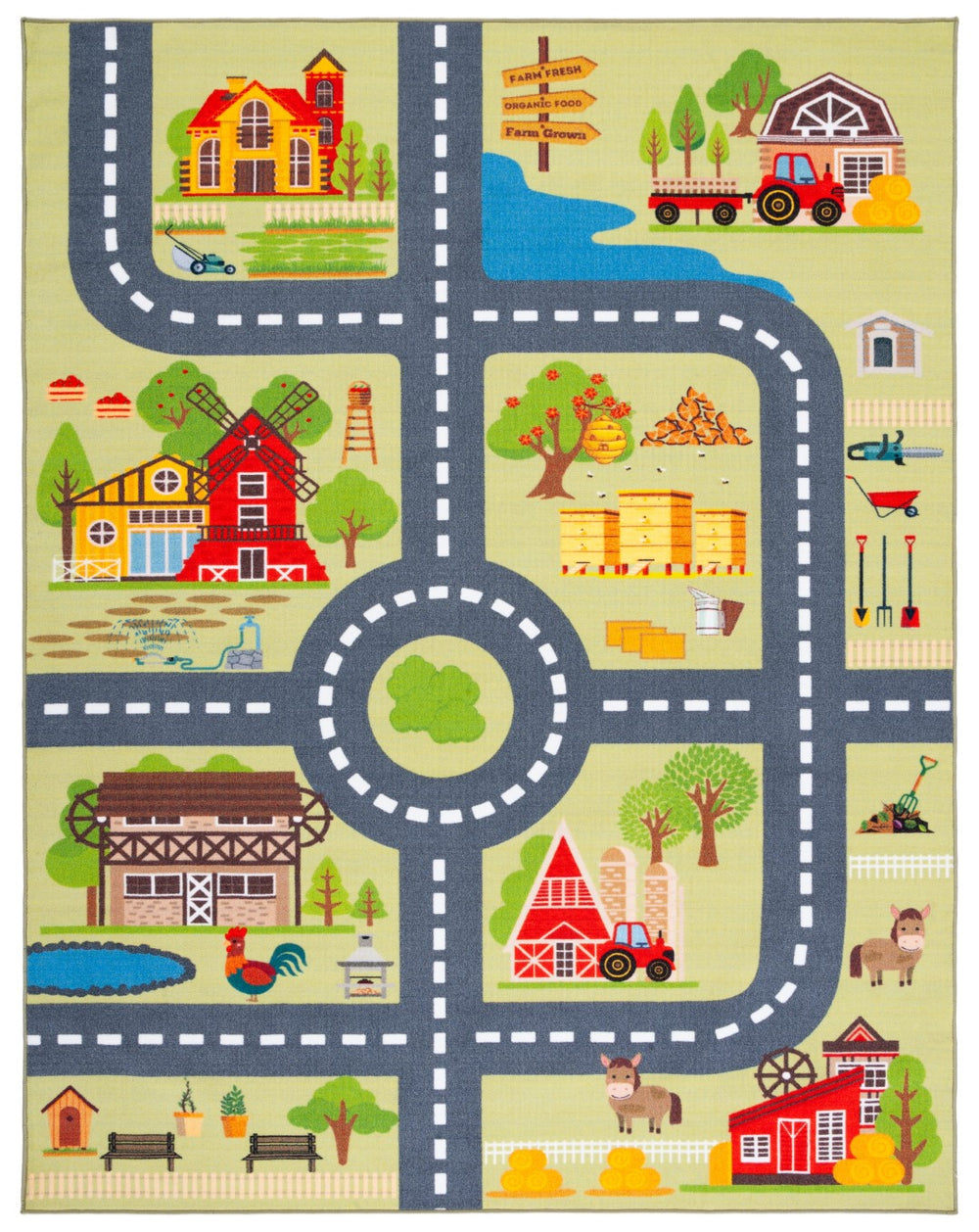 Safavieh Kids Playhouse 232 KPH232 Power Loomed Kids Rug Light Green / Dark Grey KPH232Y-8