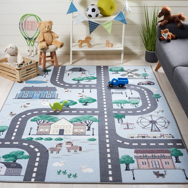 Safavieh Kids Playhouse 235 KPH235 Power Loomed Kids Rug Blue / Dark Grey KPH235M-7SQ