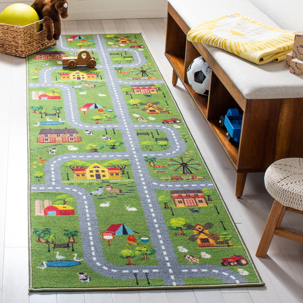 Safavieh Kids Playhouse Road & Countryside Rug 9X12 - Dark Green Light Grey, Durable Polyamide, Low-Profile Backed KPH235Y-9