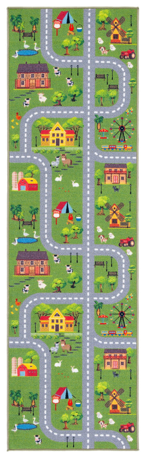 Safavieh Kids Playhouse Road & Countryside Rug 9X12 - Dark Green Light Grey, Durable Polyamide, Low-Profile Backed KPH235Y-9