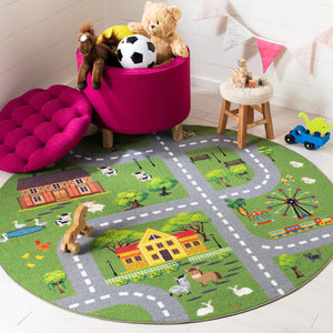 Safavieh Kids Playhouse Road & Countryside Rug 9X12 - Dark Green Light Grey, Durable Polyamide, Low-Profile Backed KPH235Y-9