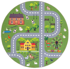 Safavieh Kids Playhouse Road & Countryside Rug 9X12 - Dark Green Light Grey, Durable Polyamide, Low-Profile Backed KPH235Y-9