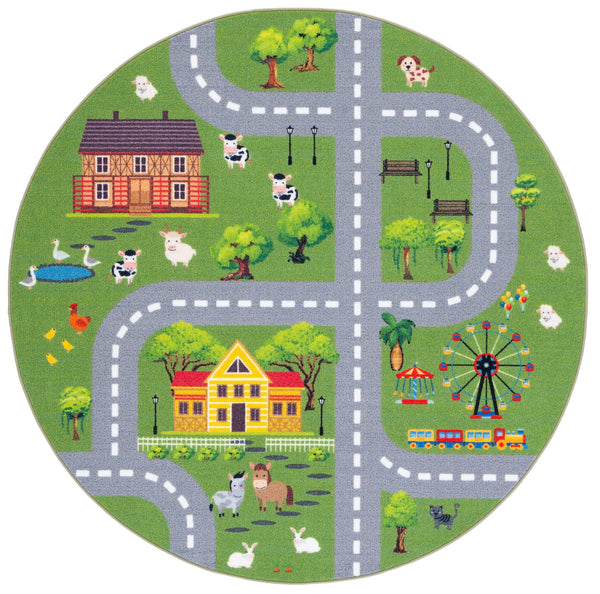 Safavieh Kids Playhouse Road & Countryside Rug 9X12 - Dark Green Light Grey, Durable Polyamide, Low-Profile Backed KPH235Y-9