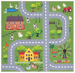 Safavieh Kids Playhouse Road & Countryside Rug 9X12 - Dark Green Light Grey, Durable Polyamide, Low-Profile Backed KPH235Y-9