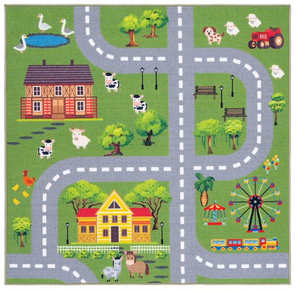 Safavieh Kids Playhouse Road & Countryside Rug 9X12 - Dark Green Light Grey, Durable Polyamide, Low-Profile Backed KPH235Y-9