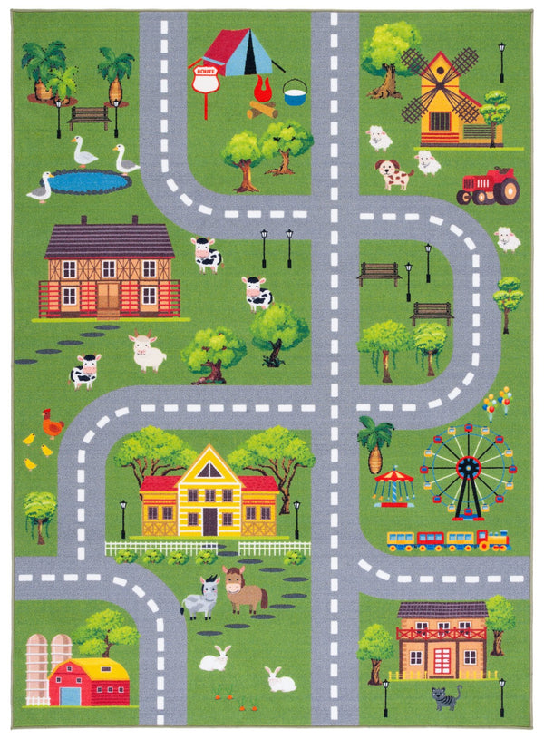 Safavieh Kids Playhouse Road & Countryside Rug 9X12 - Dark Green Light Grey, Durable Polyamide, Low-Profile Backed KPH235Y-9