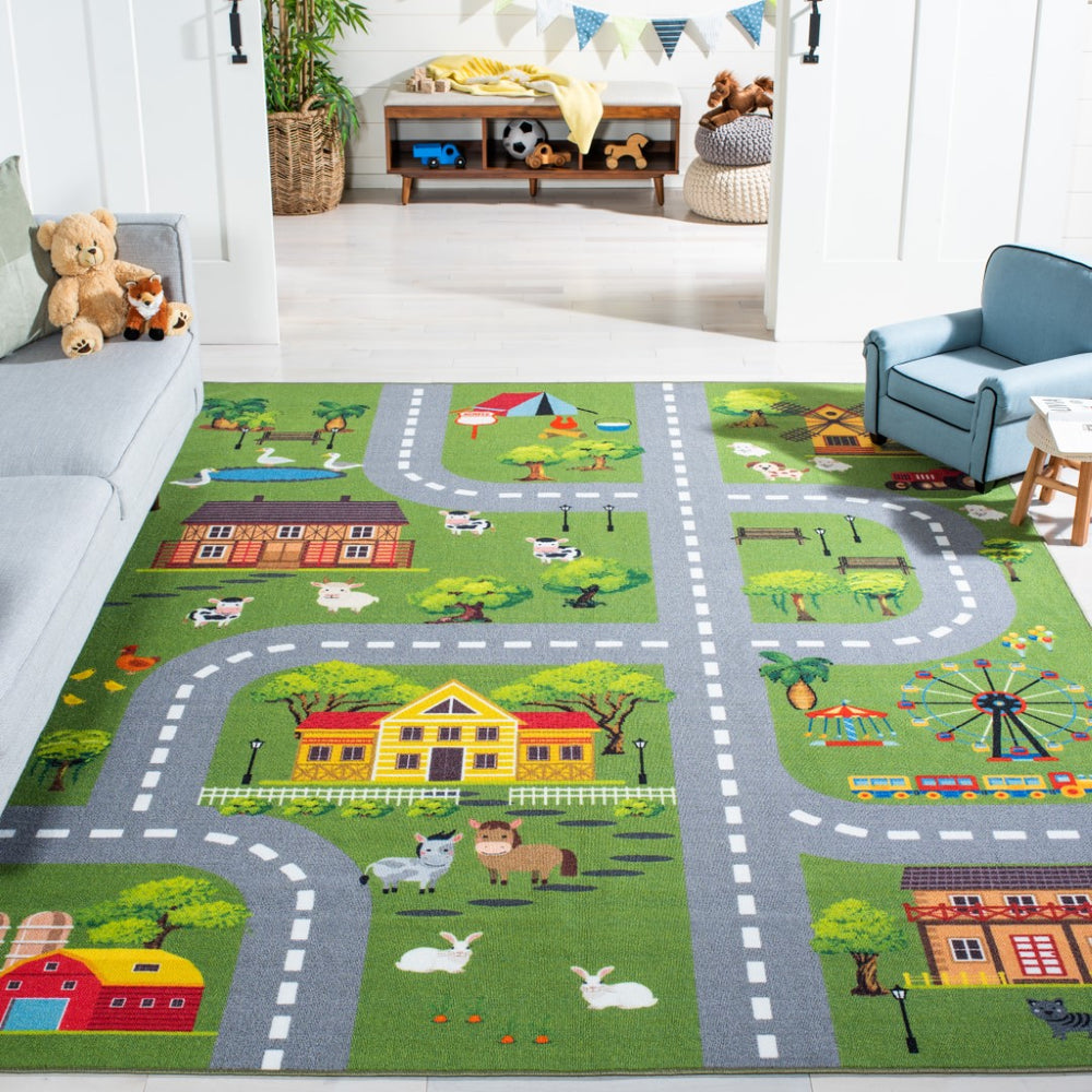 Safavieh Kids Playhouse 235 KPH235 Power Loomed Kids Rug Dark Green / Light Grey KPH235Y-8