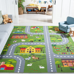 Safavieh Kids Playhouse 235 KPH235 Power Loomed Kids Rug Dark Green / Light Grey KPH235Y-8