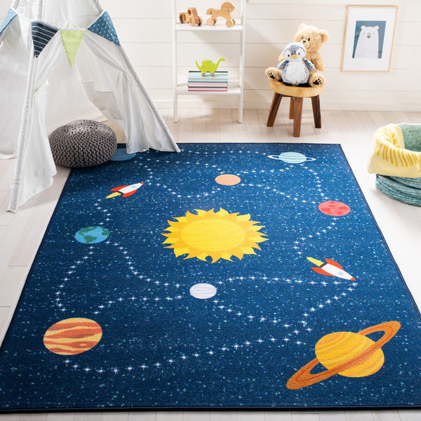 Safavieh Kids Playhouse 253 KPH253 Power Loomed Kids Rug Navy / Gold KPH253N-7SQ