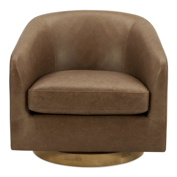 Moe's Home Oscy Leather Swivel Chair - Luxurious 360° Functionality With Solid Wood Base And Timeless Design Brown Upholstery, 100% Top Grain Leather,Solid Wood Base,Pine And Poplar Frame Kq-1015-40