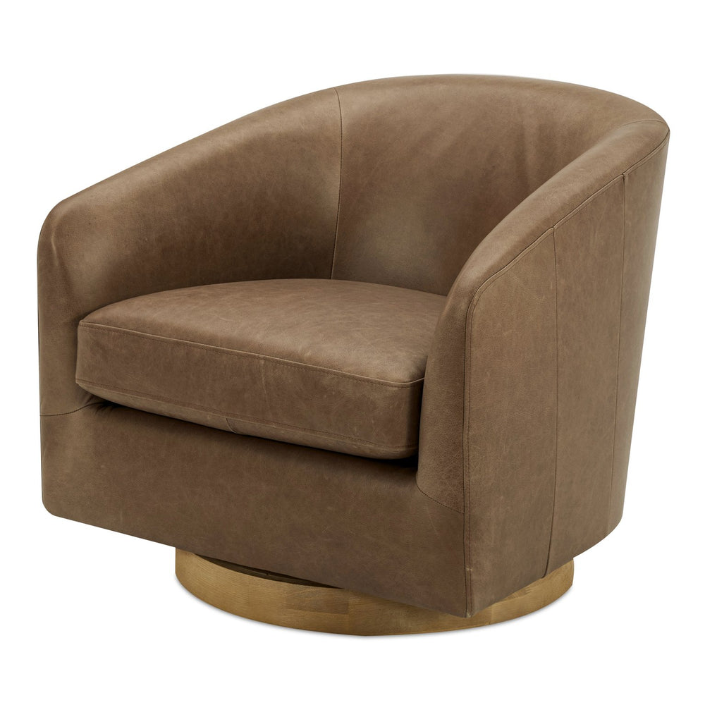 Moe's Home Oscy Leather Swivel Chair - Luxurious 360° Functionality With Solid Wood Base And Timeless Design Brown Upholstery, 100% Top Grain Leather,Solid Wood Base,Pine And Poplar Frame Kq-1015-40