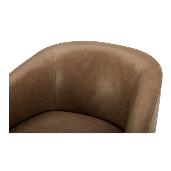 Moe's Home Oscy Leather Swivel Chair - Luxurious 360° Functionality With Solid Wood Base And Timeless Design Brown Upholstery, 100% Top Grain Leather,Solid Wood Base,Pine And Poplar Frame Kq-1015-40