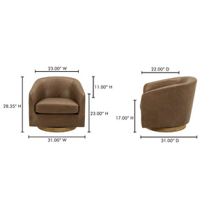 Moe's Home Oscy Leather Swivel Chair - Luxurious 360° Functionality With Solid Wood Base And Timeless Design Brown Upholstery, 100% Top Grain Leather,Solid Wood Base,Pine And Poplar Frame Kq-1015-40