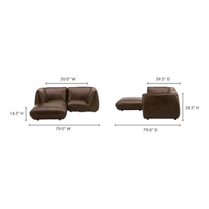 Moe's Home Zeppelin Modular Leather Sectional Sofa - Stylish 70's Inspired Design With Luxurious Comfort And Elegance Brown 100% Top Grain Leather,Solid Wood And Plywood Construction Kq-1016-03