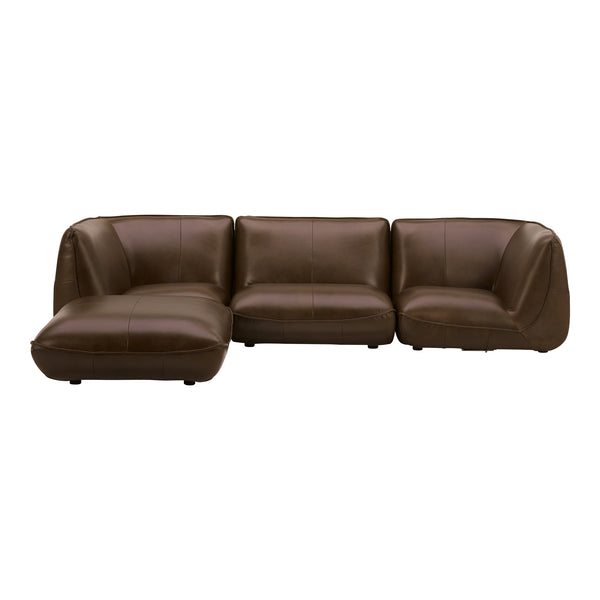 Moe's Home Zeppelin Modular Leather Sectional Sofa - Stylish 70's Inspired Design With Luxurious Comfort And Elegance Brown 100% Top Grain Leather,Solid Wood And Plywood Construction Kq-1018-03