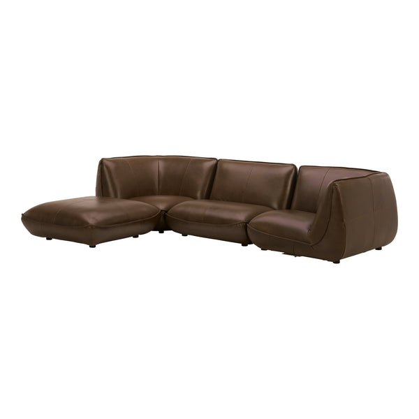 Moe's Home Zeppelin Modular Leather Sectional Sofa - Stylish 70's Inspired Design With Luxurious Comfort And Elegance Brown 100% Top Grain Leather,Solid Wood And Plywood Construction Kq-1018-03