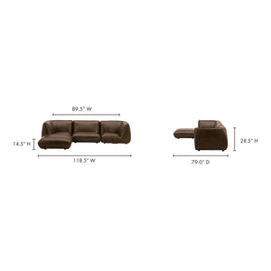 Moe's Home Zeppelin Modular Leather Sectional Sofa - Stylish 70's Inspired Design With Luxurious Comfort And Elegance Brown 100% Top Grain Leather,Solid Wood And Plywood Construction Kq-1018-03