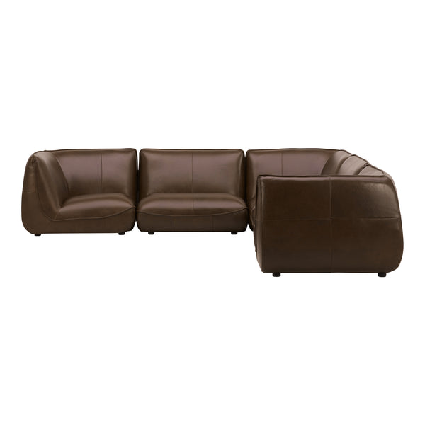 Moe's Home Zeppelin Modular Leather Sectional Sofa - Stylish 70's Inspired Design With Luxurious Comfort And Elegance Brown 100% Top Grain Leather,Solid Wood And Plywood Construction Kq-1020-03