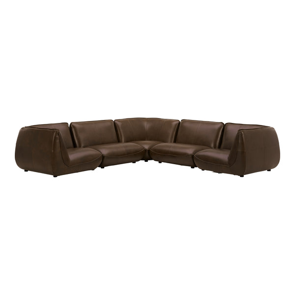 Moe's Home Zeppelin Modular Leather Sectional Sofa - Stylish 70's Inspired Design With Luxurious Comfort And Elegance Brown 100% Top Grain Leather,Solid Wood And Plywood Construction Kq-1020-03