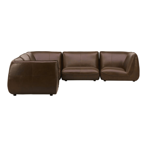 Moe's Home Zeppelin Modular Leather Sectional Sofa - Stylish 70's Inspired Design With Luxurious Comfort And Elegance Brown 100% Top Grain Leather,Solid Wood And Plywood Construction Kq-1020-03