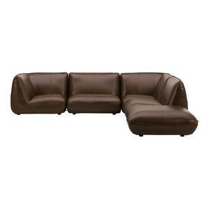 Moe's Home Zeppelin Modular Leather Sectional Sofa - Stylish 70's Inspired Design With Luxurious Comfort And Elegance Brown 100% Top Grain Leather,Solid Wood And Plywood Construction Kq-1022-03