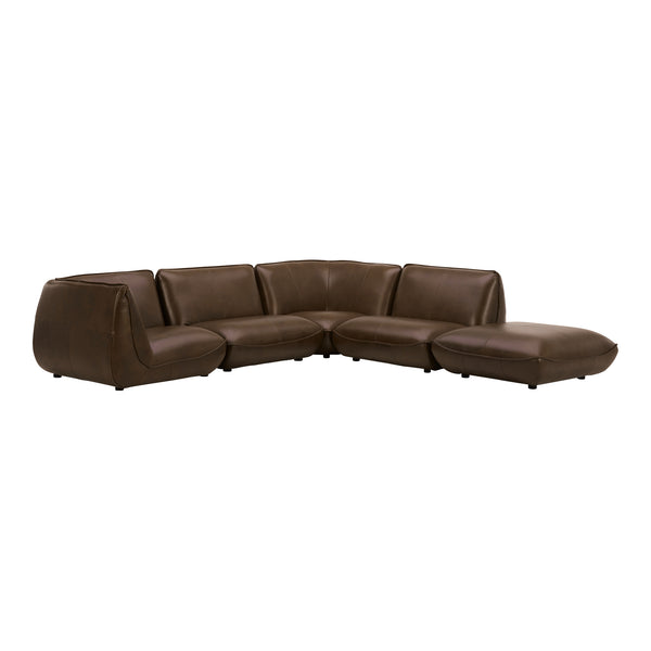 Moe's Home Zeppelin Modular Leather Sectional Sofa - Stylish 70's Inspired Design With Luxurious Comfort And Elegance Brown 100% Top Grain Leather,Solid Wood And Plywood Construction Kq-1022-03
