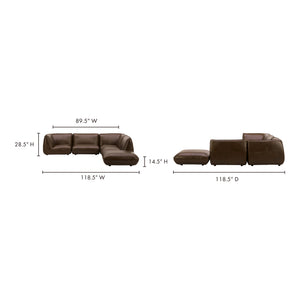 Moe's Home Zeppelin Modular Leather Sectional Sofa - Stylish 70's Inspired Design With Luxurious Comfort And Elegance Brown 100% Top Grain Leather,Solid Wood And Plywood Construction Kq-1022-03