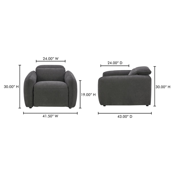 Moe's Home Eli Power Recliner Chair - Sumptuous Plush Comfort With Custom Power Motion Footrest & Headrest Grey 100% Polyester,Solid Wood And Plywood Kq-1027-07