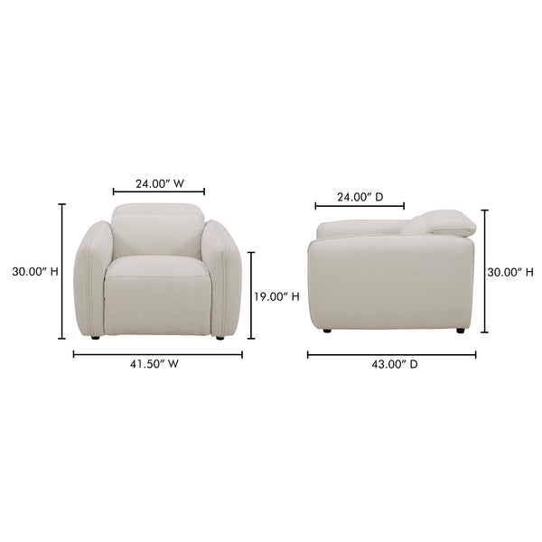 Moe's Home Eli Power Recliner Chair - Sumptuous Plush Comfort With Custom Power Motion Footrest & Headrest White 100% Polyester,Solid Wood And Plywood Kq-1027-18