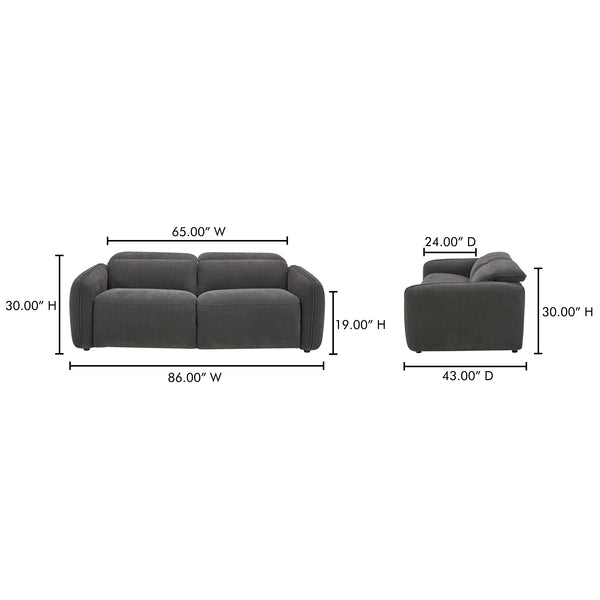 Moe's Home Eli Power Recliner Sofa - Luxurious Plush Comfort With Power Motion Footrest & Headrest For Relaxation Grey 100% Polyester,Solid Wood And Plywood Kq-1028-07