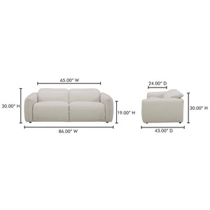 Moe's Home Eli Power Recliner Sofa - Luxurious Plush Comfort With Power Motion Footrest & Headrest For Relaxation White 100% Polyester,Solid Wood And Plywood Kq-1028-18