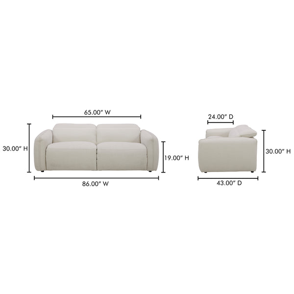 Moe's Home Eli Power Recliner Sofa - Luxurious Plush Comfort With Power Motion Footrest & Headrest For Relaxation White 100% Polyester,Solid Wood And Plywood Kq-1028-18