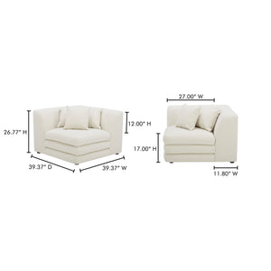 Moe's Home Lowtide Modular Sectional Sofa - 1970s Inspired Design With Luxurious Comfort And Versatile Style White Upholstery, 100% Polyester,Solid Wood And Plywood Frame Kq-1030-18