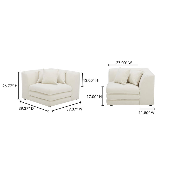 Moe's Home Lowtide Modular Sectional Sofa - 1970s Inspired Design With Luxurious Comfort And Versatile Style White Upholstery, 100% Polyester,Solid Wood And Plywood Frame Kq-1030-18