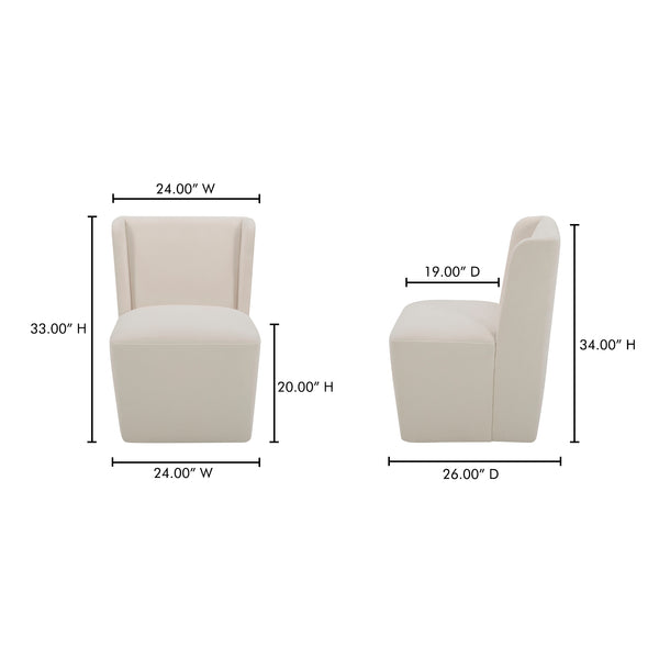 Moe's Home Cormac Rolling Dining Chair - Comfort Meets Style With Padded Cushioning And Smooth Gliding Wheels White Upholstery, 100% Polyester,Poplar Multi,Layer Board + Lvl Kq-1035-05