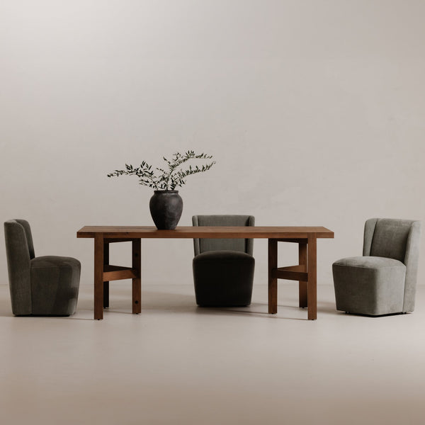 Moe's Home Cormac Rolling Dining Chair - Comfort Meets Style With Padded Cushioning And Smooth Gliding Wheels Green Upholstery, 100% Polyester,Poplar Multi,Layer Board + Lvl Kq-1035-16