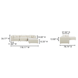 Moe's Home Lowtide Modular Sectional Sofa - 1970s Inspired Design With Luxurious Comfort And Versatile Style White Upholstery, 100% Polyester,Solid Wood And Plywood Frame Kq-1037-18
