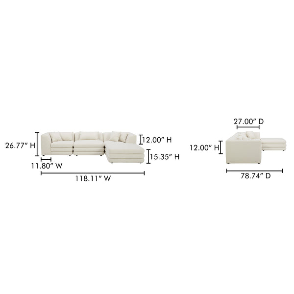 Moe's Home Lowtide Modular Sectional Sofa - 1970s Inspired Design With Luxurious Comfort And Versatile Style White Upholstery, 100% Polyester,Solid Wood And Plywood Frame Kq-1037-18