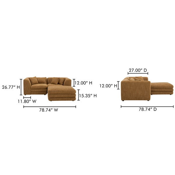 Moe's Home Lowtide Modular Sectional Sofa - Vintage-inspired Design With Comfort-enhancing Features & Style Yellow Upholstery, 100% Polyester,Solid Wood And Plywood Frame Kq-1038-09