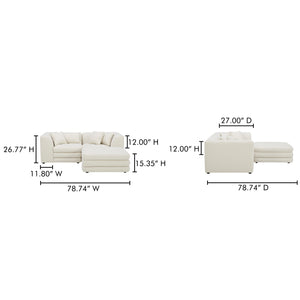 Moe's Home Lowtide Modular Sectional Sofa - 1970s Inspired Design With Luxurious Comfort And Versatile Style White Upholstery, 100% Polyester,Solid Wood And Plywood Frame Kq-1038-18