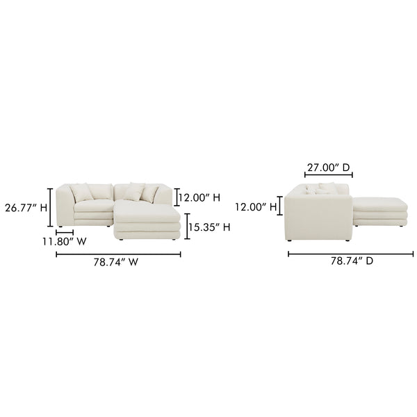 Moe's Home Lowtide Modular Sectional Sofa - 1970s Inspired Design With Luxurious Comfort And Versatile Style White Upholstery, 100% Polyester,Solid Wood And Plywood Frame Kq-1038-18
