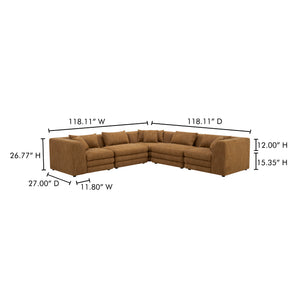 Moe's Home Lowtide Modular Sectional Sofa - Vintage-inspired Design With Comfort-enhancing Features & Style Yellow Upholstery, 100% Polyester,Solid Wood And Plywood Frame Kq-1039-09
