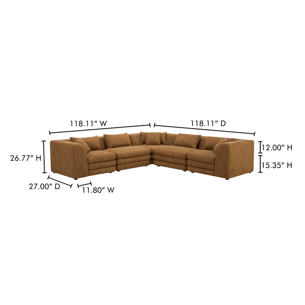 Moe's Home Lowtide Modular Sectional Sofa - Vintage-inspired Design With Comfort-enhancing Features & Style Yellow Upholstery, 100% Polyester,Solid Wood And Plywood Frame Kq-1039-09