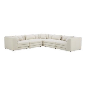 Moe's Home Lowtide Modular Sectional Sofa - Vintage-inspired Design With Comfort-enhancing Features & Style White Upholstery, 100% Polyester,Solid Wood And Plywood Frame Kq-1039-18