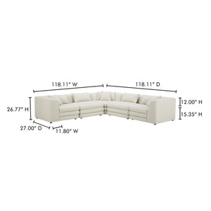 Moe's Home Lowtide Modular Sectional Sofa - Vintage-inspired Design With Comfort-enhancing Features & Style White Upholstery, 100% Polyester,Solid Wood And Plywood Frame Kq-1039-18