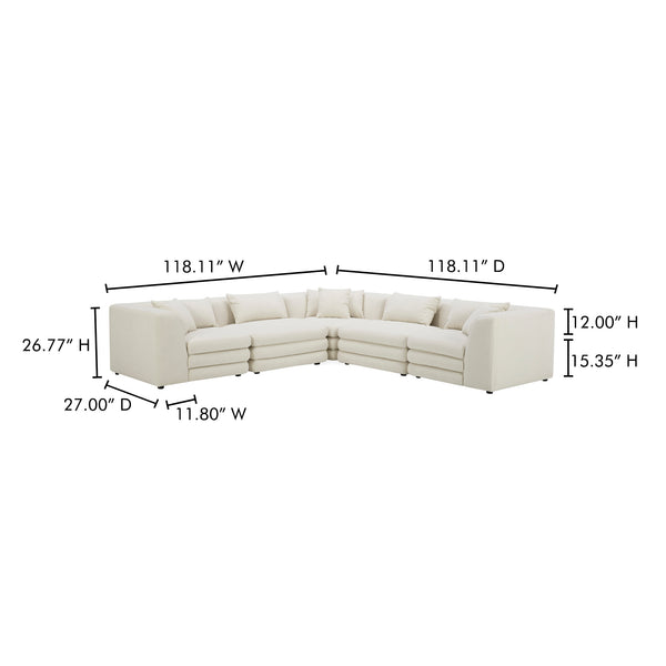 Moe's Home Lowtide Modular Sectional Sofa - Vintage-inspired Design With Comfort-enhancing Features & Style White Upholstery, 100% Polyester,Solid Wood And Plywood Frame Kq-1039-18