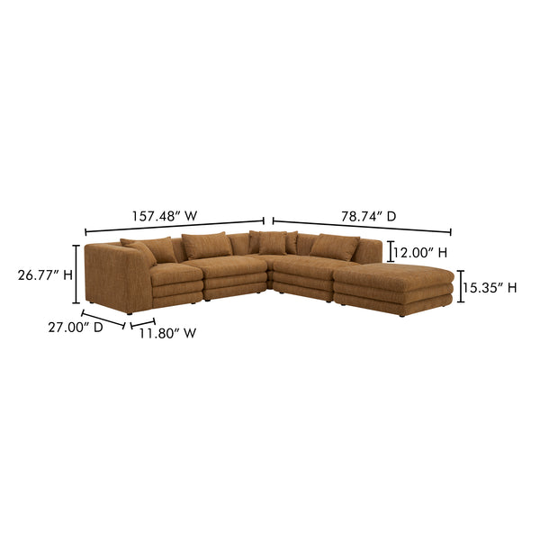 Moe's Home Lowtide Modular Sectional Sofa - Vintage-inspired Design With Comfort-enhancing Features & Style Yellow Upholstery, 100% Polyester,Solid Wood And Plywood Frame Kq-1040-09
